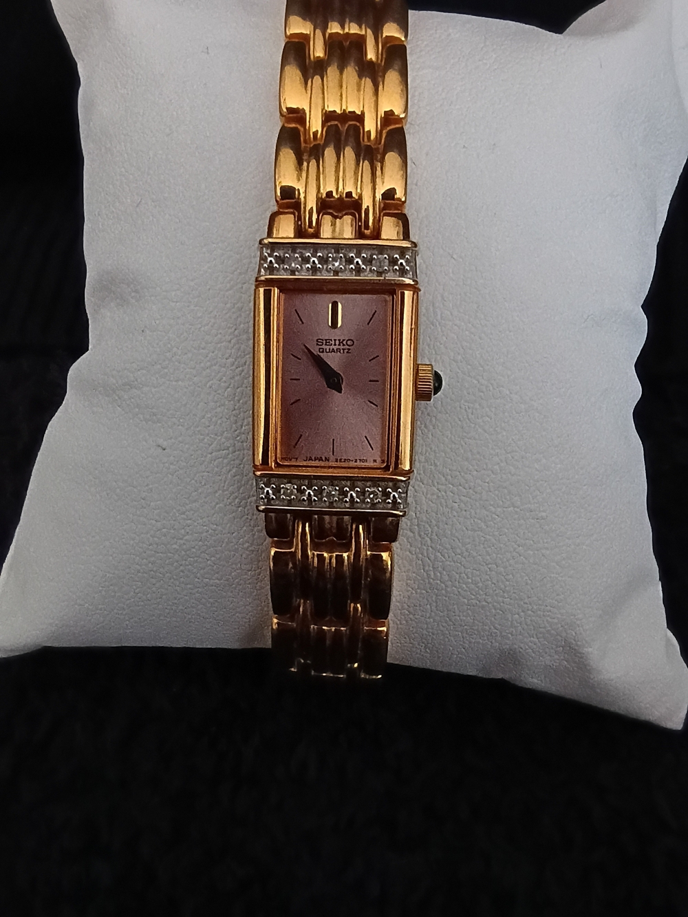 Seiko Gold Tone Women's Bracelet Watch with Pink Dial and Crystal Accents